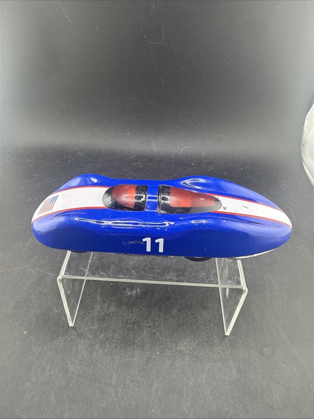 Schylling Streamline Race Car Blue #11 USA Tin Litho Friction Toy